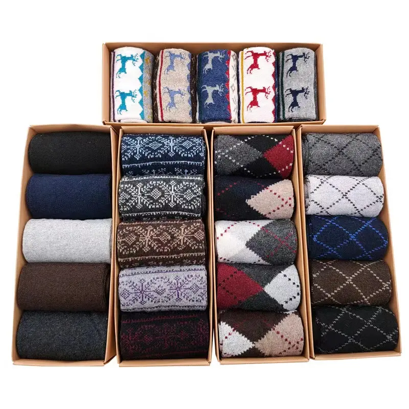 Vente en gros 5 paires de chaussettes en laine pour hommes, chaussettes d'hiver épaisses et chaudes pour les affaires