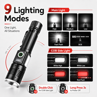 Lampe torche tactique LED rechargeable 30W en alliage d'aluminium, étanche IP65, zoomable, avec lumière latérale COB, affichage numérique de la puissance, magnétique