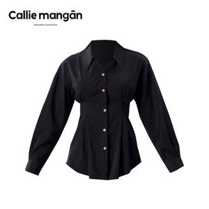 2024 Callie Mangan/Callie Megan verano nuevo diseño adelgazante negro gasa camisa versátil cintura larga Look Oficina liso teñido <span class=keywords><strong>s</strong></span>ólido - Product Image 6