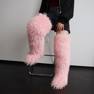Bottes d'hiver super confortables en fausse fourrure de mouton, style western, doublure en coton, fermeture auto-agrippante, bottes hautes jusqu'à la cuisse - Product Image 6