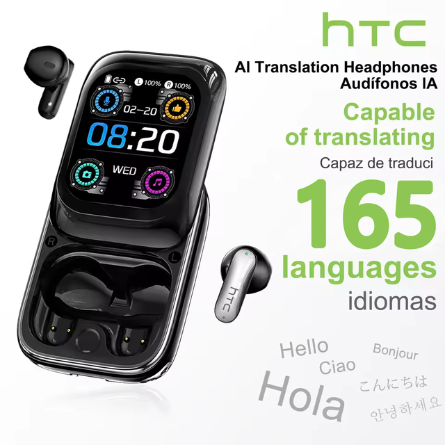 HTC NE48 AI Wireless Earbuds,  6.0, LCD Display, 165-Language Translation, Noise Cancelling, In-ear, Call Function