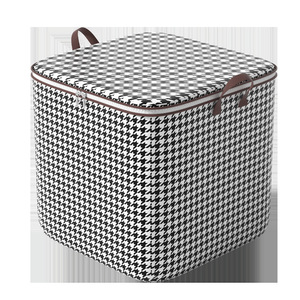 Sac de rangement matelassé pied-de-poule rectangulaire grande capacité pour vêtements, organisateur de chambre, type autoportant CX1098 - Product Image 1