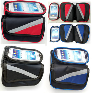 Touchscreen Saddle Bag For <b>Bicycle</b> Front <b>Frame</b> With Phone Pocket Red Blue Black Polyester Material - Product Image 1