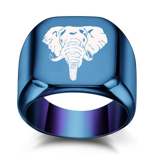 Elephant Laser Engraved Stainless Steel <b>Ring</b> 18mm Square Men's Fashion Jewelry Gift - Product Image 5