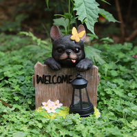 Statue de chien ou de chat solaire en résine pour jardin, sculpture animale avec lanterne LED, décoration extérieure pour patio, pelouse, décoration de jardin d'Halloween