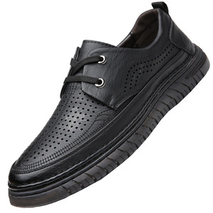 Chaussures bateau en cuir respirantes pour hommes, bout rond, lacets, semelle extérieure en caoutchouc, semelle intermédiaire en EVA, couleur unie - Product Image 4