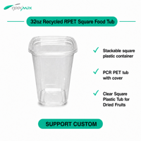 100% recyclebare transparante RPET vierkante delibakjes, wegwerpbaar, gerecycled plastic voedselverpakking met deksel voor fruitsalade, salsa, noten