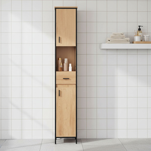 <span class=keywords><strong>Armoire</strong></span> <span class=keywords><strong>de</strong></span> <span class=keywords><strong>salle</strong></span> <span class=keywords><strong>de</strong></span> <span class=keywords><strong>bain</strong></span> haute et étroite avec tiroir, compartiment ouvert, étagères réglables, 30 x 30 x 180 cm, chêne clair noir - Product Image 3