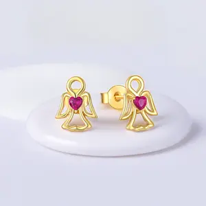 Pendientes de tuerca de circón chapados en oro 18K con alas de Ángel minimalistas Ins de Plata de Ley 925 Vintage OEM personalizados, joyería fina para niños y mujeres