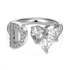 Bagues initiales Dylam D pour femmes, anneaux épais et imposants avec lettre en CZ 5A, anneau cœur d'amour, bagues ouvertes empilables pour femmes, initiales A-Z - Product Image 1