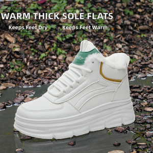 W3629 New Women's Winter <b>Warm</b> Sports Thick Sole Loafers Lace-up PVC Outsole Fashion Student PU <b>Shoes</b> Increase in Height - Product Image 2