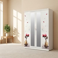 Armoire en acier inoxydable blanche à 4 portes avec motif floral, designs de placards métalliques pour la maison, salon, salle à manger, garantie de 5 ans