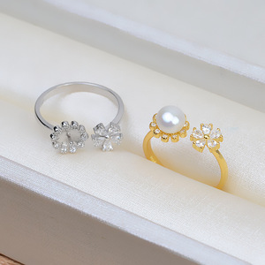 Anneau ouvert en argent S925, fleur, réglable, porte-bague 5-6, accessoires de bijoux en perles DIY, 108 outils et équipements de bijouterie - Product Image 3