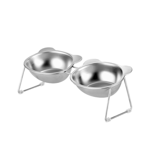 Elevated Double Bowl Pet <b>Feeder</b>, 304 Stainless Steel <b>Cat</b> Ear Bowls With Stand, Anti Slip Neck Protection, Factory Wholesale - Product Image 1