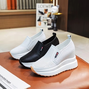 Zapatos Deportivos Casuales de Moda Primavera-Otoño 2025 para Mujer, Blancos, Sin Cordones, <span class=keywords><strong>con</strong></span> Plataforma de 10 cm de Altura Interior, Mocasines de <span class=keywords><strong>Cuña</strong></span> <span class=keywords><strong>con</strong></span> Suela Gruesa de PVC Suave - Product Image 4
