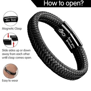 Pulsera Magnética de Acero Inoxidable y Cuero, Hecha a Mano, Tejida, Regalo para Hombre, Joyería Grabada, Origen Yiwu - Product Image 4