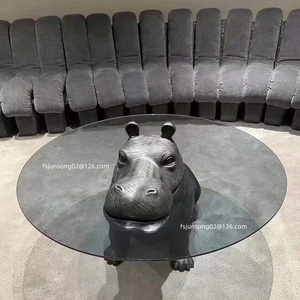 JS N8107 muebles de arte hipopótamo forma Base <span class=keywords><strong>Centro</strong></span> <span class=keywords><strong>mesa</strong></span> de <span class=keywords><strong>centro</strong></span> vidrio templado Animal <span class=keywords><strong>mesa</strong></span> <span class=keywords><strong>baja</strong></span> para salón de oficina - Product Image 5