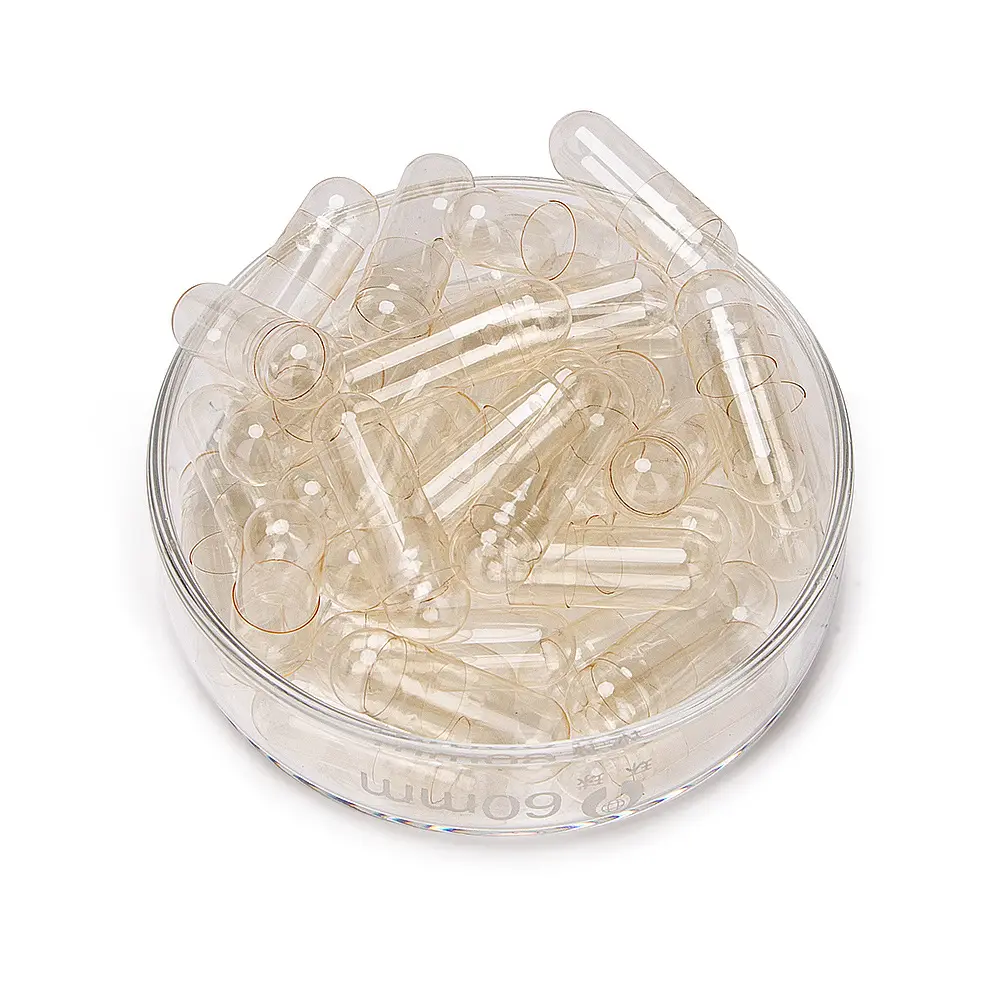 Cápsula vazia de gelatina, cápsula rígida transparente personalizável de logotipo, tamanhos múltiplos separados