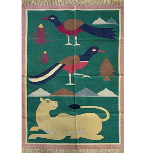 พรมปูพื้นลายป่าดงดิบสไตล์โมเดิร์น พร้อมลวดลายสัตว์ป่า ใช้ได้สองด้านและซักได้ ส่งตรงจากอินเดีย - Product Image 1