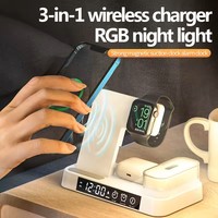 4-in-1 opvouwbaar draadloos oplaadstation met wekker, snel draadloos oplaadstation met RGB nachtlampje