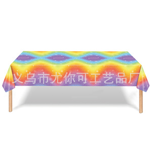 Colorful Wave Sequin <b>Tablecloth</b> <b>Rectangle</b> Digital Printing Birthday Party Decoration Environment Friendly Plastic PE Paper - Product Image 1