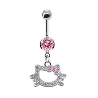 Nouveau piercing de nombril tendance en acier inoxydable motif chat de dessin animé, avec charmant cristal Hello Kitty