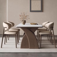 Table à manger en bois massif de style nordique, luxe léger, plateau en pierre de quartz, design compact, moderne, minimaliste, rectangulaire, multifonctionnelle