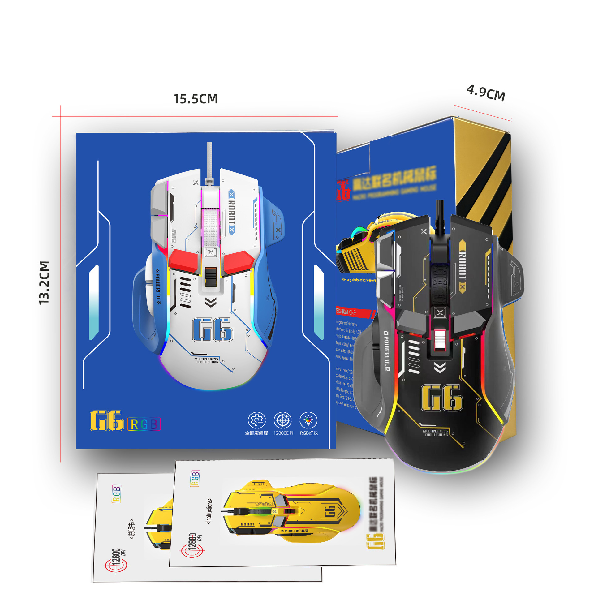 Souris gaming noire mécanique G6 - 12800 DPI