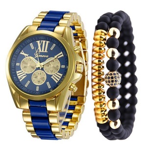 Reloj de acero inoxidable dorado para hombre, con esfera romana, subesferas decorativas, pulsera, set de regalo para hombre - Product Image 2