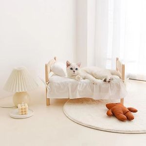 Solid Wood Pet <b>Bed</b> Rectangle Washable Cat <b>Bed</b> Faux Fur Fill Floor Standing For Cat - Product Image 4