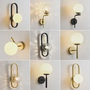 Post modern popular glass golden LED wall lamp bedroom bedside Hotel engineering Corridor home decor glass small E27 wall lamps