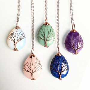 Natural Teardrop Crystal Quartz Pendant Necklace Healing Crystal Yoga Pendant with Rose Gold Plated <b>Wire</b> Wrapped - Product Image 1