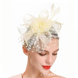 लक्जरी पार्टी की शादी की चाय पार्टी पंख शुद्ध घूंघट फूल के हेडबैंड फासीनेटरों ने महिला दुल्हन हेपम फैंसी हेयर क्लिप - Product Image 6