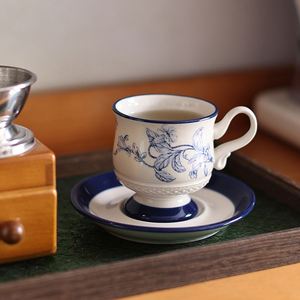 Vintage Tall Stem <b>Cup</b> & Saucer, High-value Ceramic Coffee <b>Cup</b> <b>Set</b>, Hand-painted Mid-century Style Afternoon Tea <b>Cup</b> - Product Image 6