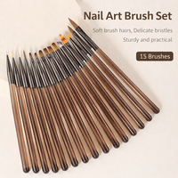 Ensemble de 15 pinceaux à ongles multifonctions en nylon à double pression avec virole en plastique couleur café pour la création de manucures en salon