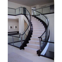 Escalier courbé en acier avec marches en bois, garde-corps en verre, taille personnalisée pour hall d'entrée de maison à deux étages, décoration intérieure moderne