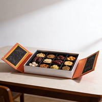 Boîte cadeau rigide en papier de luxe à double porte avec séparateurs, personnalisée avec logo en relief, pour biscuits à la datte, qualité alimentaire, spécial Ramadan