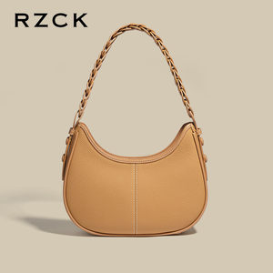 RZCK tas selempang wanita kulit sapi asli, tas bahu setengah bulan populer untuk wanita