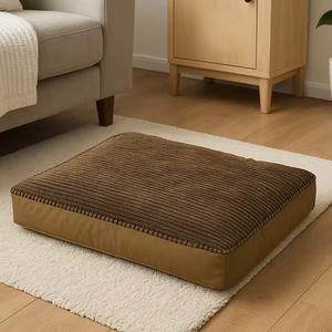 Coussin carré en velours côtelé pour animaux de compagnie avec housse amovible pour chiens et chats, tapis de sol confortable rembourré en fibres, utilisation dans le salon - Product Image 1
