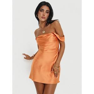 Vestido Mini de Verano con Hombros Descubiertos, Pliegues en el Pecho, Efecto Adelgazante, Tela Satinada y Cierre Lateral - Product Image 5