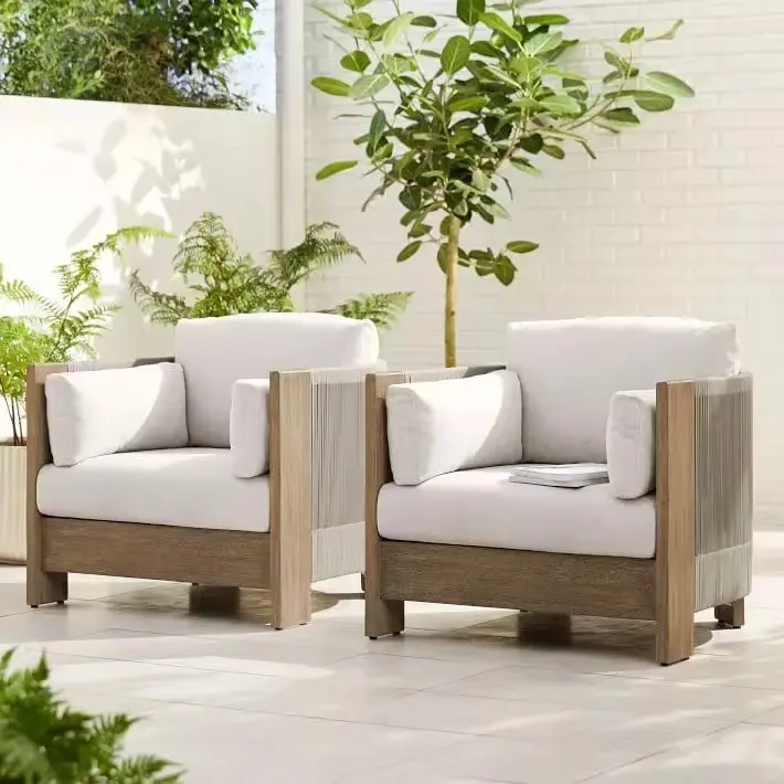 Fabrika en çok satan açık bahçe avlu tik halat dokuma kanepe Villa dinlenme mobilyası Set tik kanepe