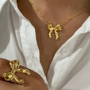 Accesorios de moda de lujo para mujer, <span class=keywords><strong>collar</strong></span> con colgante de lazo de acero inoxidable sin deslustre, pulsera, pendientes, anillos, Collares para mujer - Product Image 2