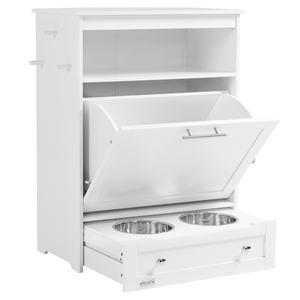 Armoire de rangement pour mangeoire pour animaux de compagnie, conteneur de stockage de nourriture pour chiens avec bols surélevés pour chiens et cintre - Product Image 1