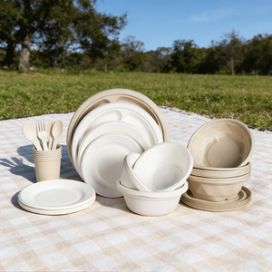 Ensemble de vaisselle jetable écologique et biodégradable, bol et <span class=keywords><strong>assiette</strong></span> <span class=keywords><strong>en</strong></span> papier compostables pour les fêtes et les plats à emporter - Product Image 1