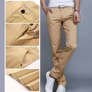 Mid Waist Youth Four Seasons Trousers Men's High Cotton Content Slim Straight Solid Color Classic Casual Pants - Product Image 3