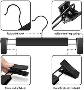 Paquete de 10 ganchos Organizadores de ropa de plástico ajustables negros, diseño de un solo nivel para pantalones, faldas, abrigos, pantalones vaqueros, perchas para sala de estar - Product Image 2