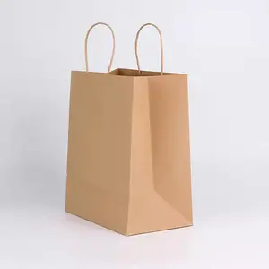 Sacs en papier kraft robuste, sac en papier kraft marron, emballage à emporter recyclable avec poignées, 50 unités