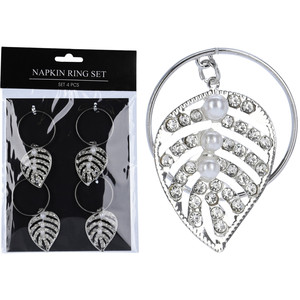 Ensemble de 4 anneaux de serviette avec motif feuille de 4 cm - Product Image 1