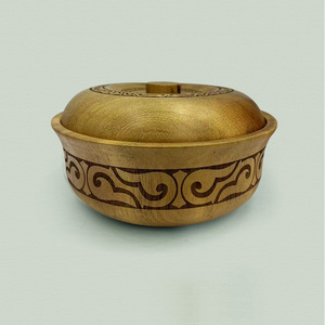 Acacia Wood Ethnic Style Covered Bowl Set With Lid Round Food Storage <b>Container</b> For Coffee Tea And Others Large Medium <b>Small</b> - Product Image 2