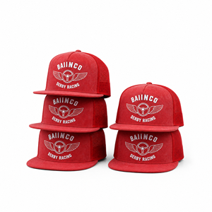Casquette Snapback de Haute Qualité en Coton Délavé Vintage avec Dos en Maille, Rouge Racing, 5 Panneaux, Logo Derby, Visière Plate et Réglable, Vente en Gros - Product Image 2